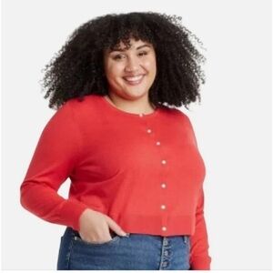 NWT Ava & Viv Plus Size Red Lightweight Button Up Cardigan Sweater
